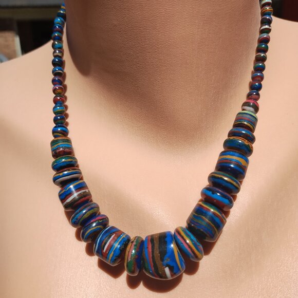 Jay King Jewelry - JAY KING, DRT mine finds Chunky Graduated Rainbow Calsilica Necklace 925 Sterlin